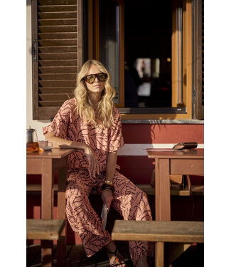 Tramontana C17-20-401/100004-PrintPeach  Balloon-Sleeve Top Leaf Luxe