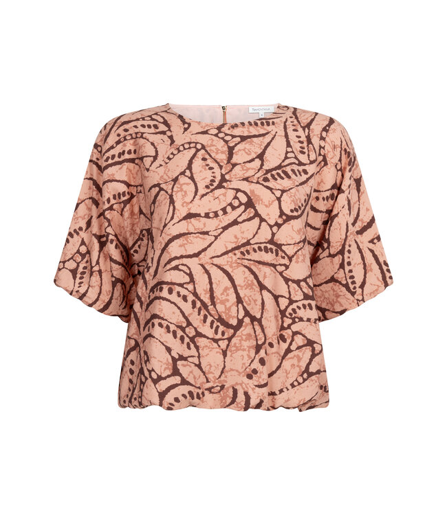 C17-20-401/100004-PrintPeach  Balloon-Sleeve Top Leaf Luxe