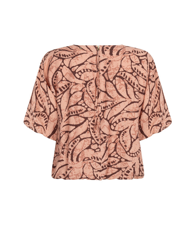 C17-20-401/100004-PrintPeach  Balloon-Sleeve Top Leaf Luxe