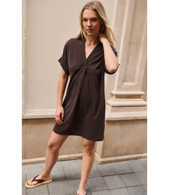 01-609204-606/99074  Jersey dress with pleated puff sleeves