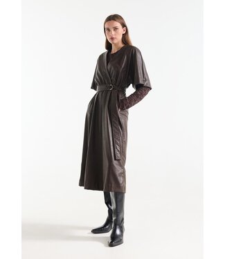 JANSEN Amsterdam LINN-W26/000543-DarkBrown  LINN JURK lpu 510 midi short sleeve elastic waist