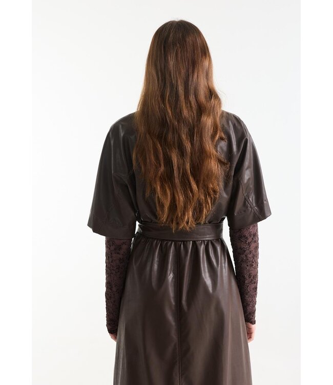 LINN-W26/000543-DarkBrown  LINN JURK lpu 510 midi short sleeve elastic waist
