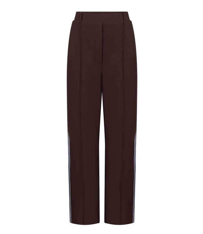 ALEIDAS-W26/000544-darkbrown-lightblue  ALEIDAS BROEK HVM 404 wide leg tape at side
