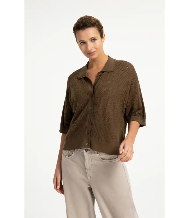 01-010169-608/906172  Open knit cardigan with collar and short sleeves