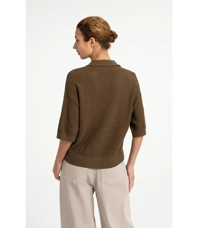01-010169-608/906172  Open knit cardigan with collar and short sleeves