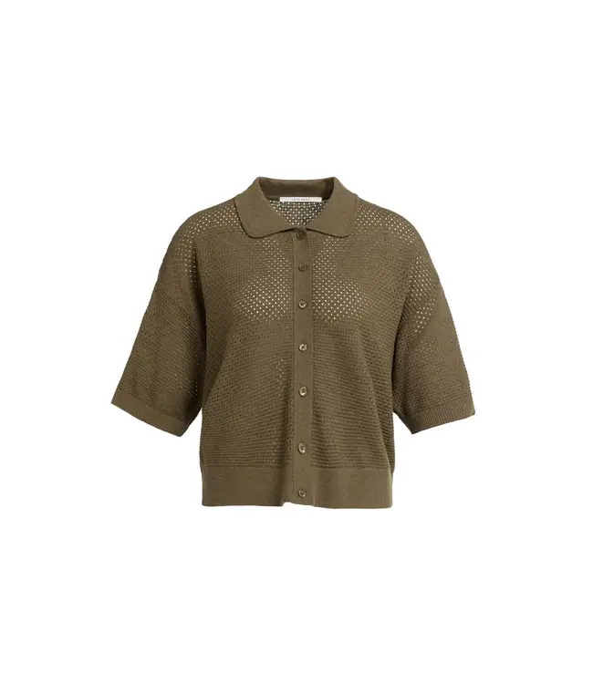 01-010169-608/906172  Open knit cardigan with collar and short sleeves