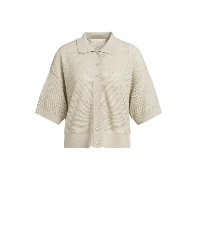 01-010169-608/611032  Open knit cardigan with collar and short sleeves
