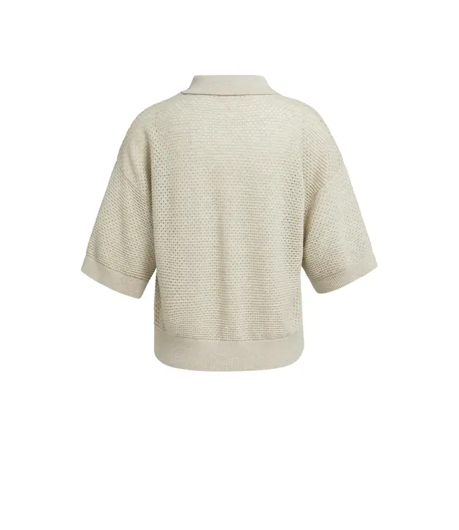 01-010169-608/611032  Open knit cardigan with collar and short sleeves