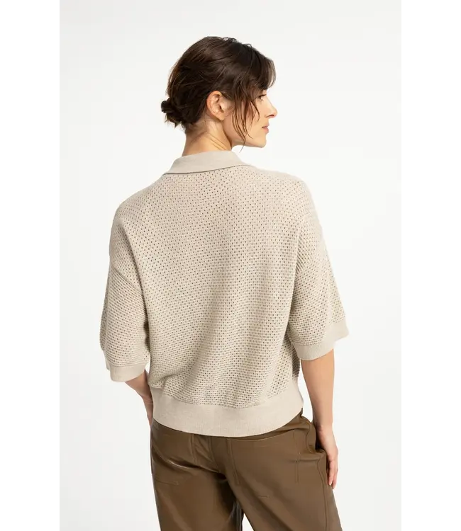 01-010169-608/611032  Open knit cardigan with collar and short sleeves
