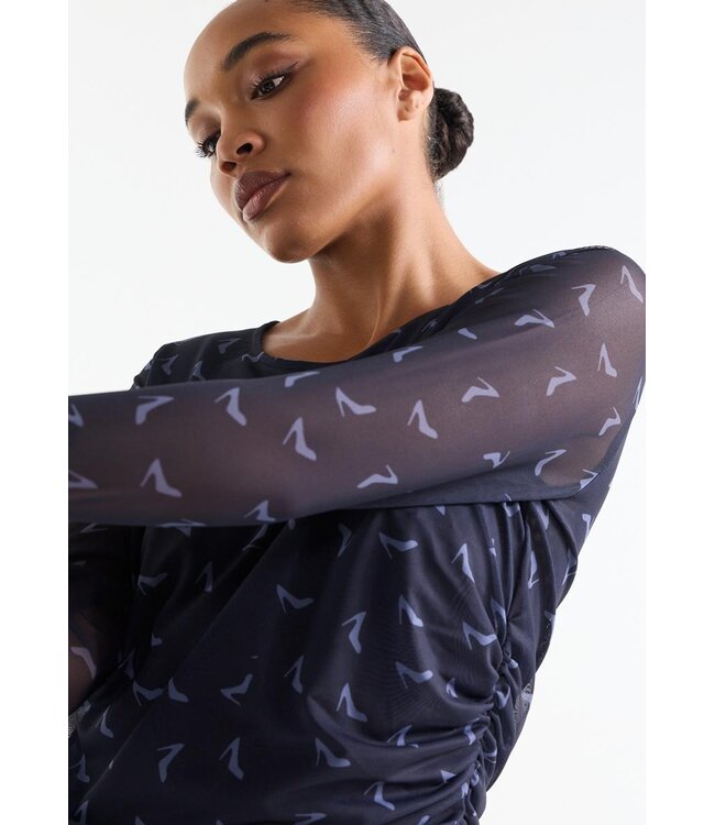 JENNY-W26/000772-darkblue-shadowblue  JENNY TOP mhp 109 mesh heel print round neck gattering waist