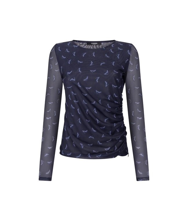 JENNY-W26/000772-darkblue-shadowblue  JENNY TOP mhp 109 mesh heel print round neck gattering waist