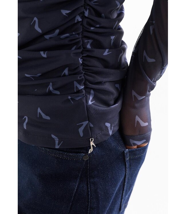 JENNY-W26/000772-darkblue-shadowblue  JENNY TOP mhp 109 mesh heel print round neck gattering waist