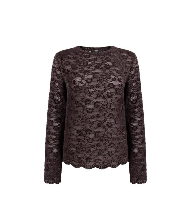 KIKI-W26/000543-DarkBrown  KIKI TOP fl 155 lace shoulderpad long sleeve