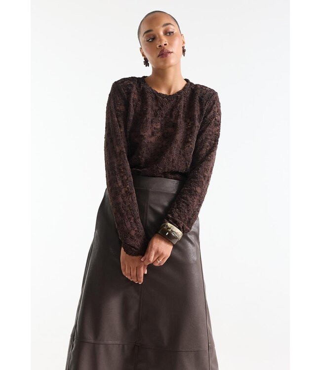 KIKI-W26/000543-DarkBrown  KIKI TOP fl 155 lace shoulderpad long sleeve