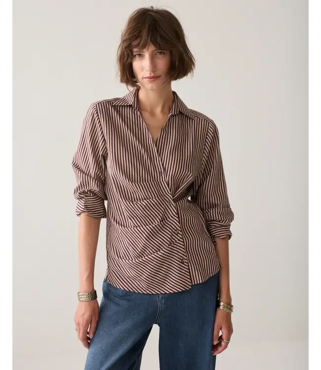 2s3532-12491/000335-Darkburgundy  Blouse Two tone stripe small
