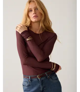 Summum Woman 3s5394-30180/000335-Darkburgundy  Round Neck Top Long Sleeve Mesh Solid