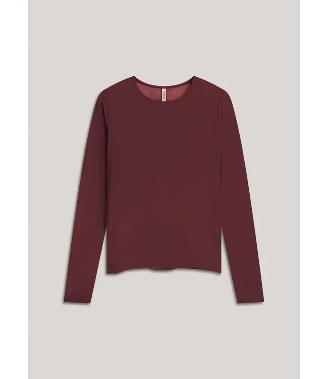 3s5394-30180/000335-Darkburgundy  Round Neck Top Long Sleeve Mesh Solid