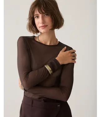 Summum Woman 3s5394-30180/000754-Darkchocolate  Round Neck Top Long Sleeve Mesh Solid