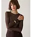 Summum Woman 3s5394-30180/000754-Darkchocolate  Round Neck Top Long Sleeve Mesh Solid