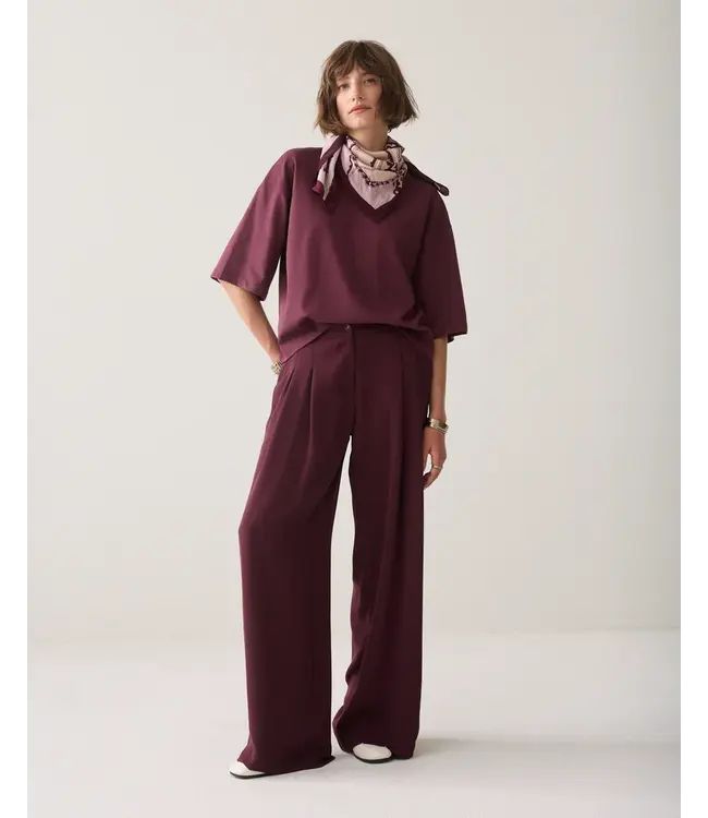 4s2872-11851/000335-Darkburgundy  Trousers wide leg Fluid