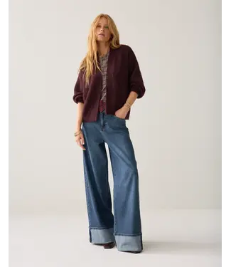Summum Woman 7s5844-7997/000335-Darkburgundy  Puff sleeve cardigan Cozy melange knit