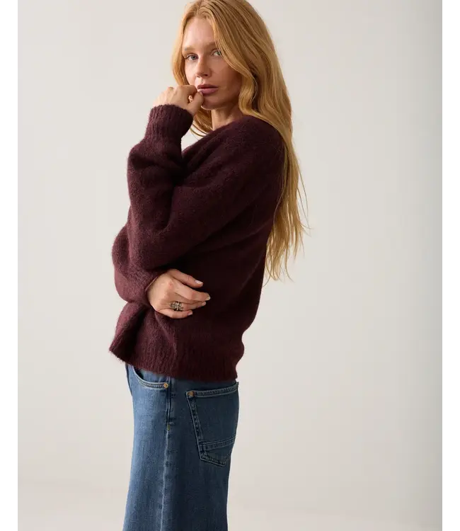 7s5844-7997/000335-Darkburgundy  Puff sleeve cardigan Cozy melange knit