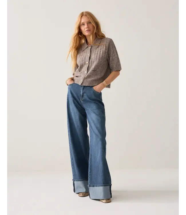 7s8019-70088/000742-Taupe  Short cardigan Soft melange knit