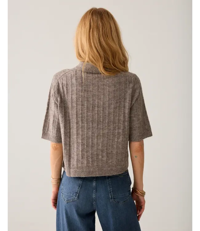 7s8019-70088/000742-Taupe  Short cardigan Soft melange knit