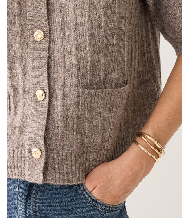 7s8019-70088/000742-Taupe  Short cardigan Soft melange knit