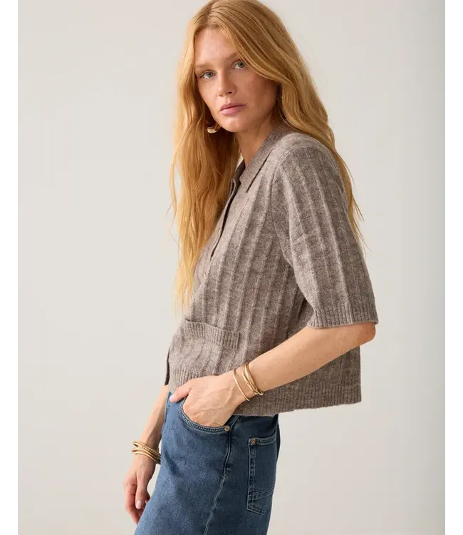 7s8019-70088/000742-Taupe  Short cardigan Soft melange knit