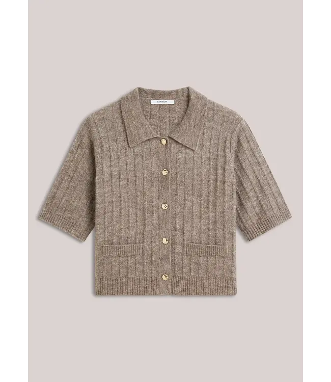 7s8019-70088/000742-Taupe  Short cardigan Soft melange knit