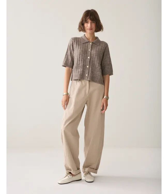 4s3044-12484/000708-Lighttaupe  Trousers barrel fit Cotton