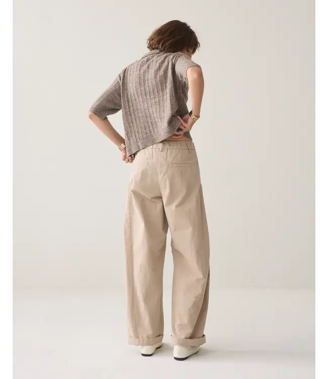 4s3044-12484/000708-Lighttaupe  Trousers barrel fit Cotton