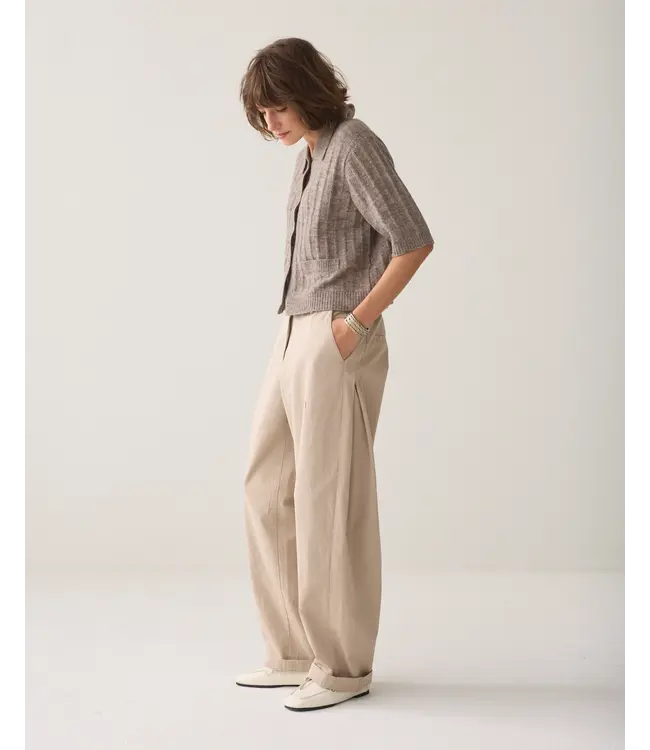 4s3044-12484/000708-Lighttaupe  Trousers barrel fit Cotton
