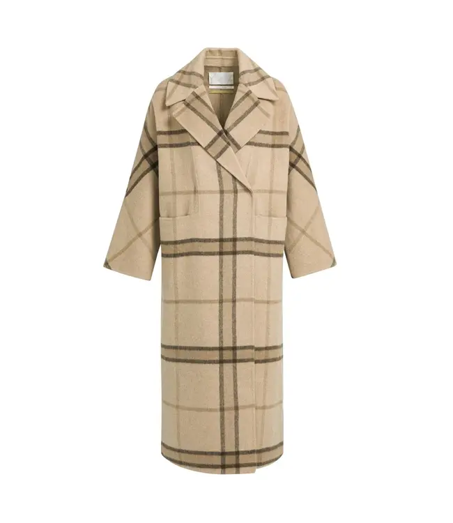 02-011027-609/613151  Long checked wool blend coat with oversized fit