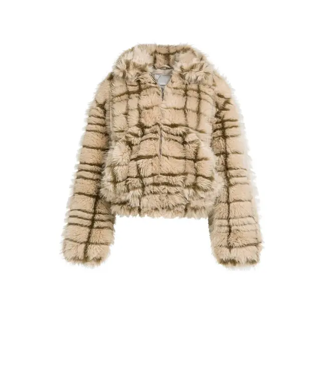 02-001088-609/611031  Faux fur jacket with collar and check pattern