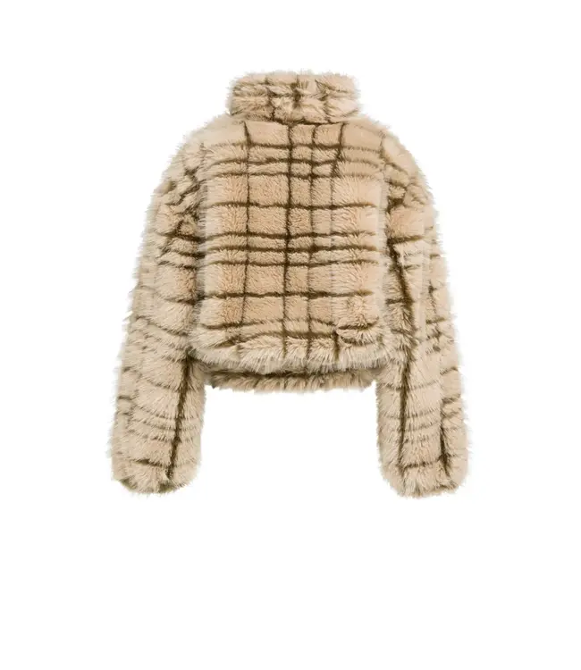 02-001088-609/611031  Faux fur jacket with collar and check pattern
