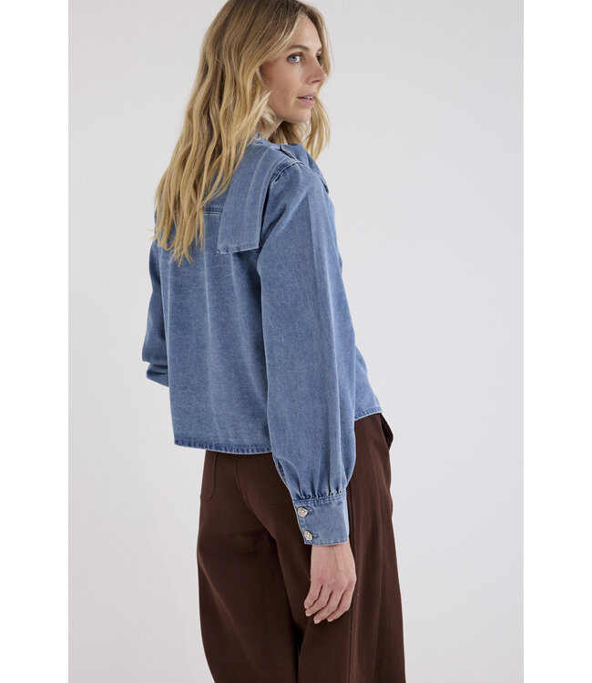 C26-21-301/000050-MidBlueDenim Denim Blouse Bow Detail
