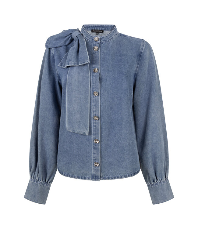 C26-21-301/000050-MidBlueDenim Denim Blouse Bow Detail