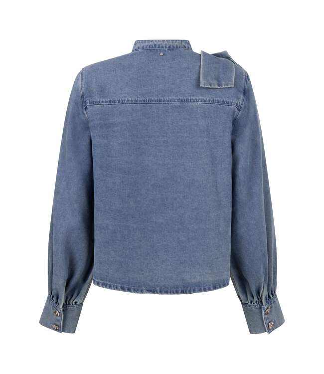 C26-21-301/000050-MidBlueDenim Denim Blouse Bow Detail