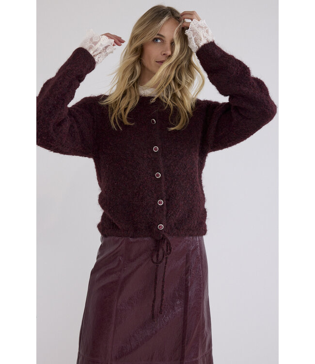 C18-21-701/004580-Pomegranate Puff-Sleeve Cardigan