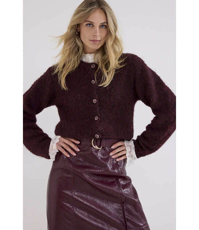 C18-21-701/004580-Pomegranate Puff-Sleeve Cardigan