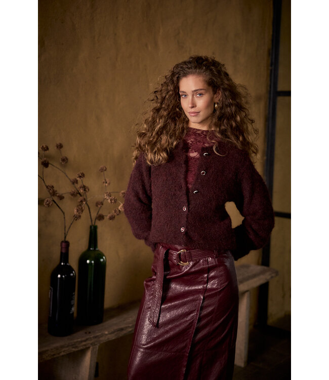 C18-21-701/004580-Pomegranate Puff-Sleeve Cardigan