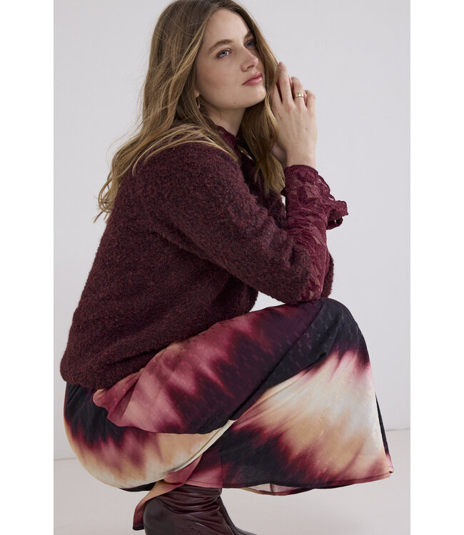 C18-21-602/004580-Pomegranate Short-Sleeve Boucle Jumper
