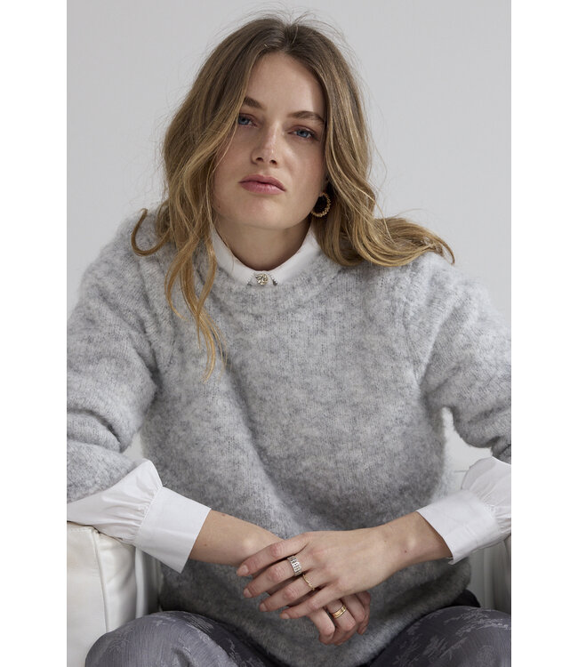 C18-21-602/007041-LightGreyMelange Short-Sleeve Boucle Jumper
