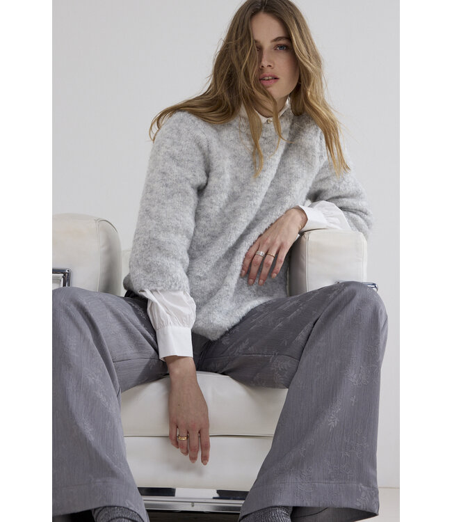 C18-21-602/007041-LightGreyMelange Short-Sleeve Boucle Jumper