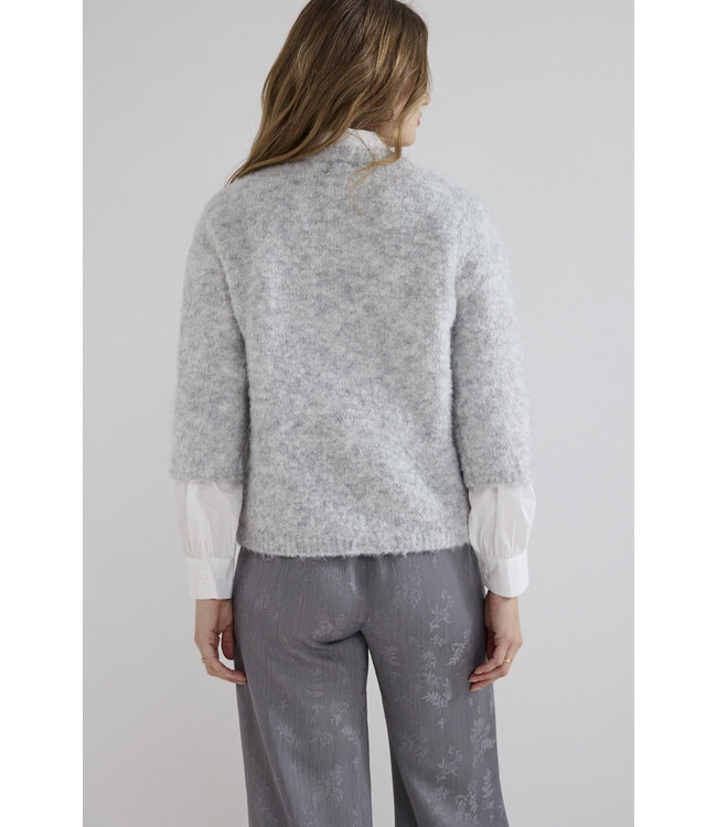 C18-21-602/007041-LightGreyMelange Short-Sleeve Boucle Jumper