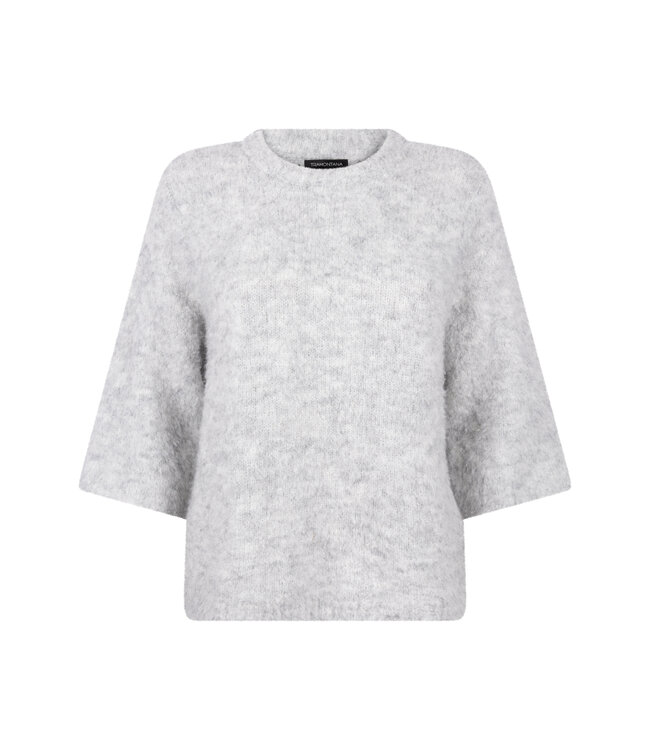 C18-21-602/007041-LightGreyMelange Short-Sleeve Boucle Jumper
