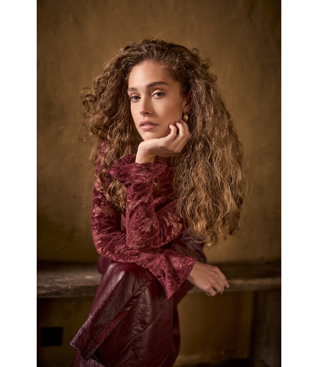 C65-21-401/004580-Pomegranate Velvet Stretch Lace Top