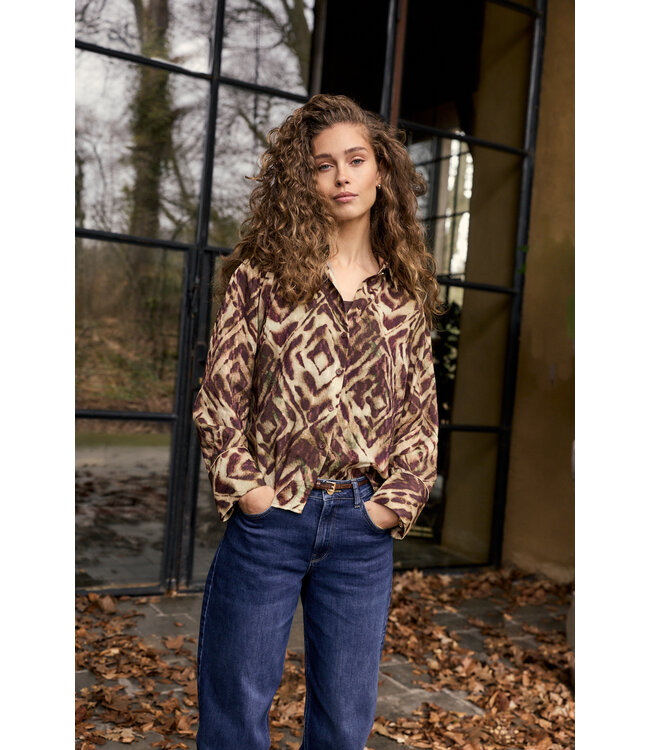 C14-21-301/009992-PrintBrowns Blouse Fading Diamonds